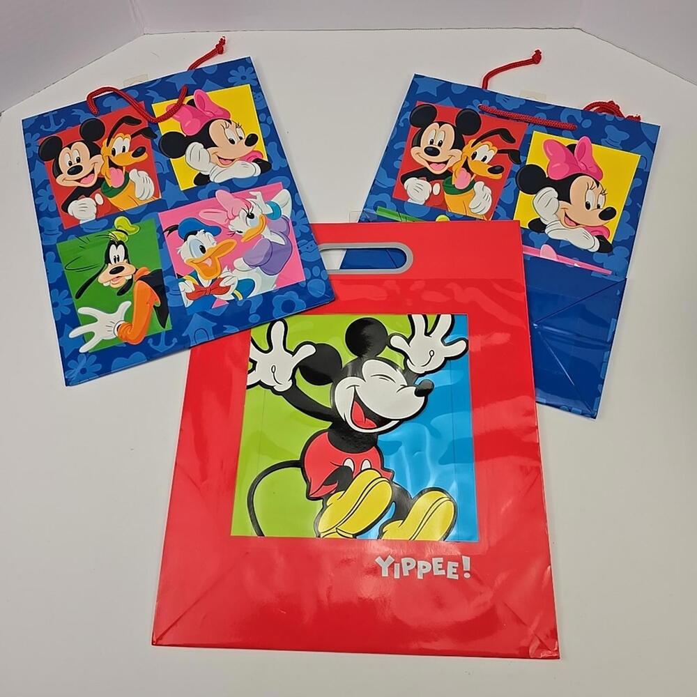 ☆Rare☆ Vintage  Lot of 3 Disney Hallmark Expressions Mickey Mouse Gift Bag New